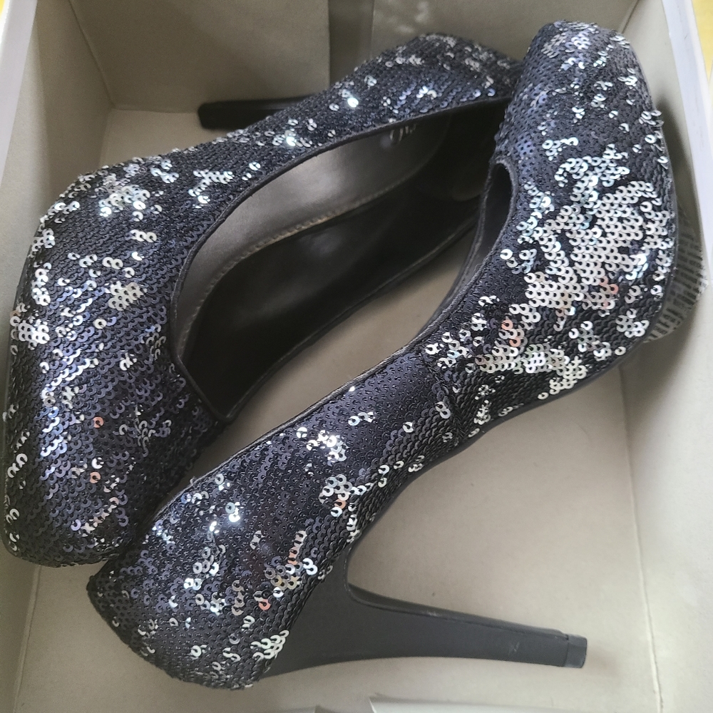 Cato, black, sequins, heels, size 8